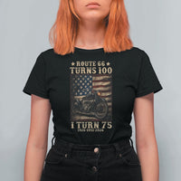 Route Highway 66 Turns 100 I Turn 75 T Shirt For Women Vintage 1951 American Motorcycle Lover 75th Birthday Gift