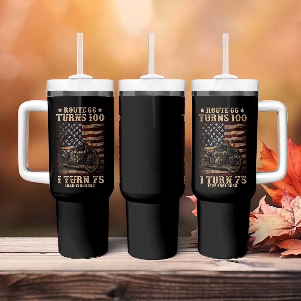 Route Highway 66 Turns 100 I Turn 75 Tumbler With Handle Vintage 1951 American Motorcycle Lover 75th Birthday Gift