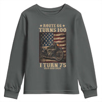 Route Highway 66 Turns 100 I Turn 75 Youth Sweatshirt Vintage 1951 American Motorcycle Lover 75th Birthday Gift