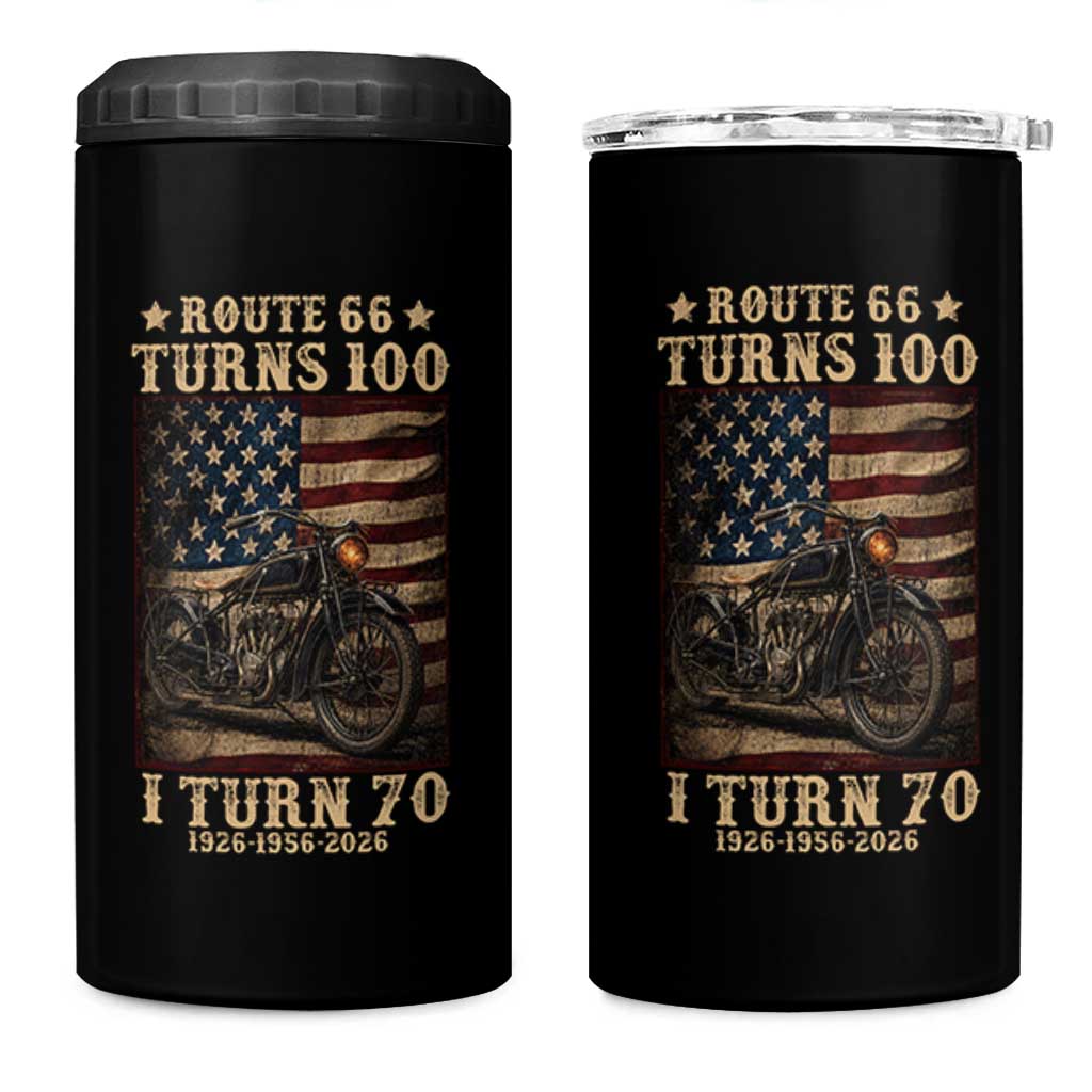 Route Highway 66 Turns 100 I Turn 70 4 in 1 Can Cooler Tumbler Vintage 1956 American Motorcycle Lover 70th Birthday Gift