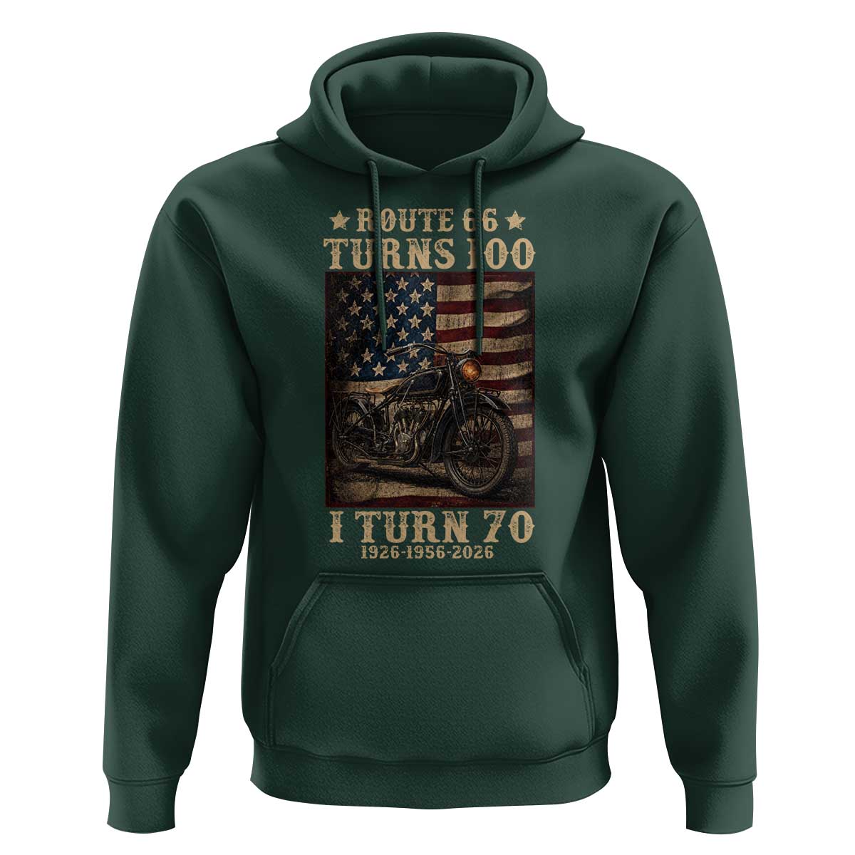 Route Highway 66 Turns 100 I Turn 70 Hoodie Vintage 1956 American Motorcycle Lover 70th Birthday Gift