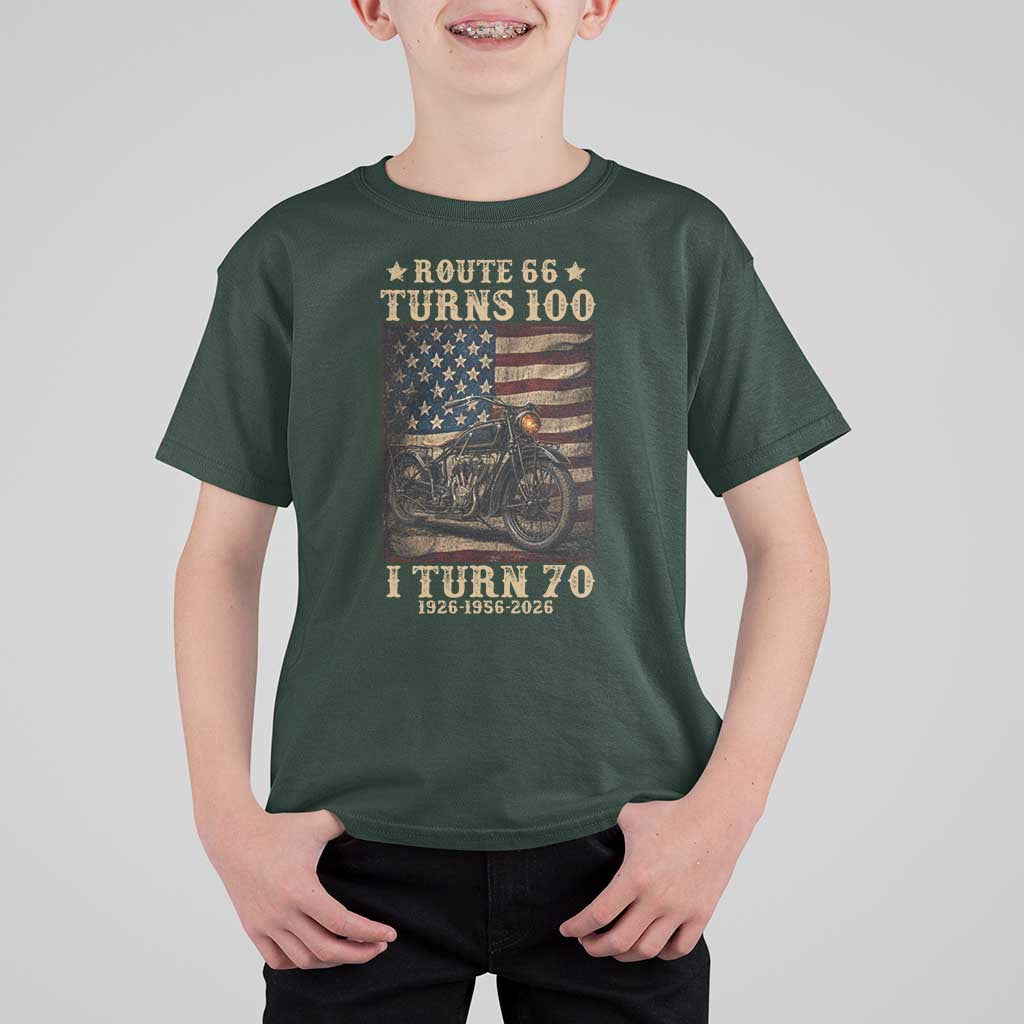 Route Highway 66 Turns 100 I Turn 70 T Shirt For Kid Vintage 1956 American Motorcycle Lover 70th Birthday Gift