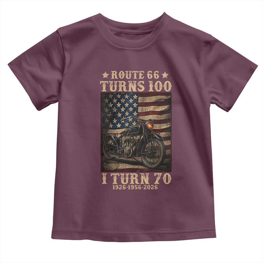 Route Highway 66 Turns 100 I Turn 70 Toddler T Shirt Vintage 1956 American Motorcycle Lover 70th Birthday Gift