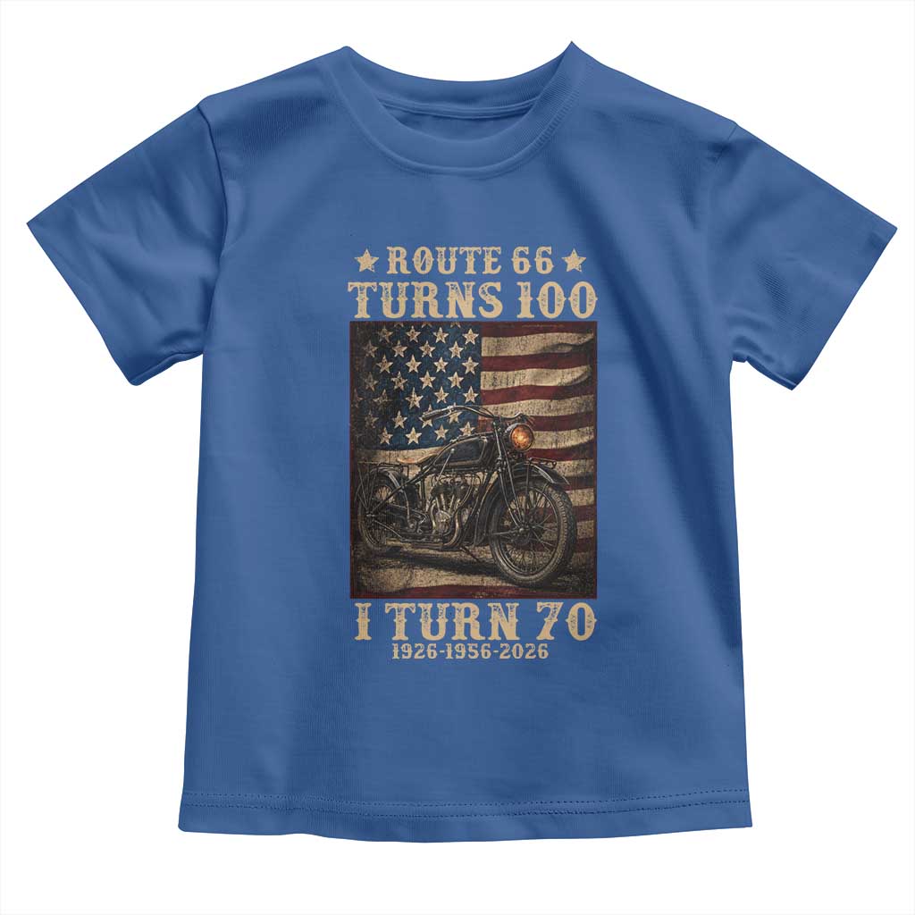 Route Highway 66 Turns 100 I Turn 70 Toddler T Shirt Vintage 1956 American Motorcycle Lover 70th Birthday Gift