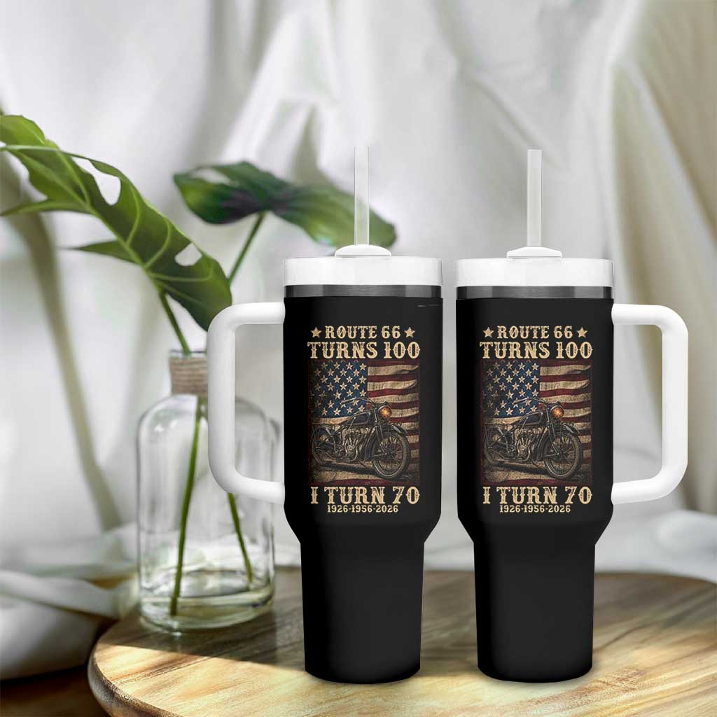 Route Highway 66 Turns 100 I Turn 70 Tumbler With Handle Vintage 1956 American Motorcycle Lover 70th Birthday Gift
