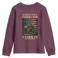 Route Highway 66 Turns 100 I Turn 70 Youth Sweatshirt Vintage 1956 American Motorcycle Lover 70th Birthday Gift