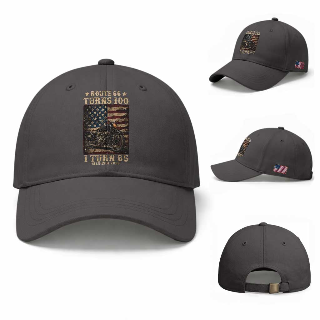Route Highway 66 Turns 100 I Turn 65 Baseball Cap Vintage 1961 American Motorcycle Lover 65th Birthday Gift