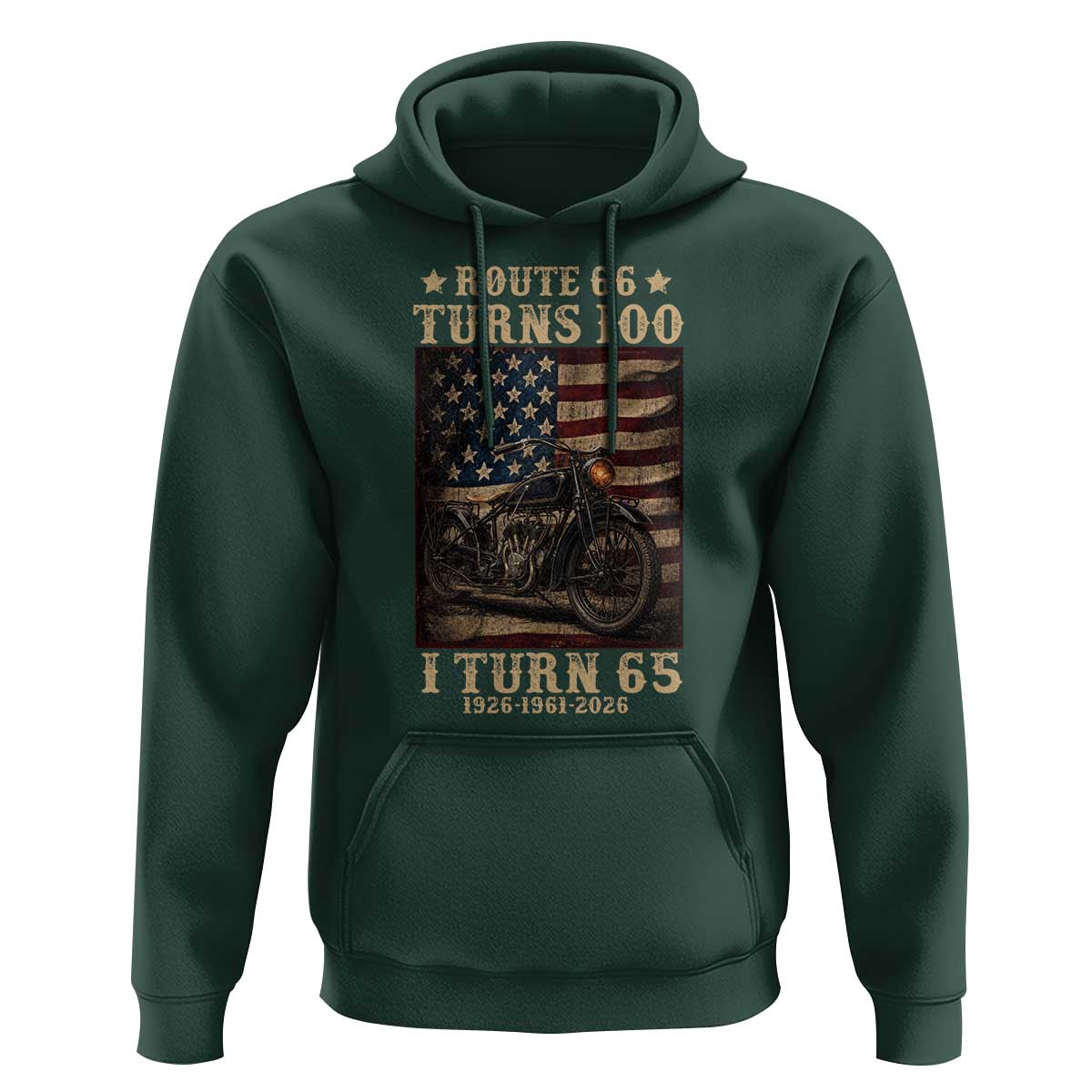 Route Highway 66 Turns 100 I Turn 65 Hoodie Vintage 1961 American Motorcycle Lover 65th Birthday Gift