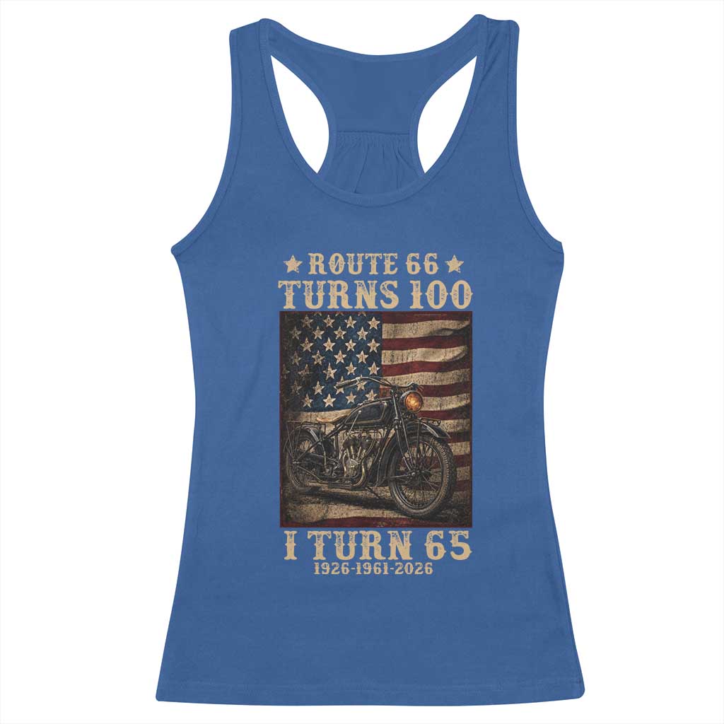 Route Highway 66 Turns 100 I Turn 65 Racerback Tank Top Vintage 1961 American Motorcycle Lover 65th Birthday Gift