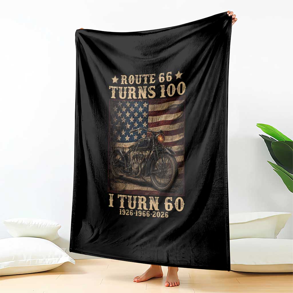 Route Highway 66 Turns 100 I Turn 60 Throw Blanket Vintage 1966 American Motorcycle Lover 60th Birthday Gift