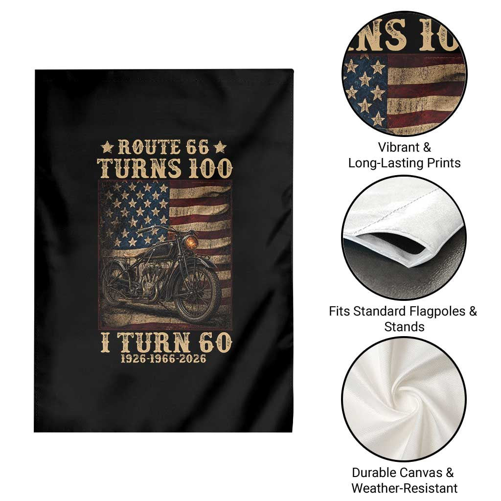Route Highway 66 Turns 100 I Turn 60 Garden Flag Vintage 1966 American Motorcycle Lover 60th Birthday Gift
