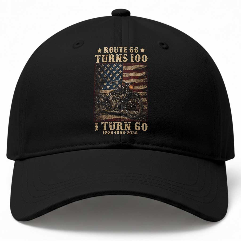 Route Highway 66 Turns 100 I Turn 60 Baseball Cap Vintage 1966 American Motorcycle Lover 60th Birthday Gift