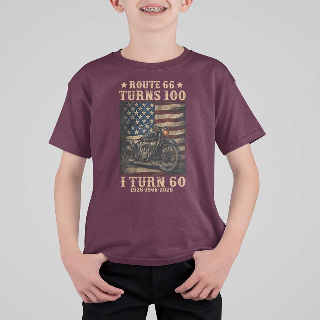 Route Highway 66 Turns 100 I Turn 60 T Shirt For Kid Vintage 1966 American Motorcycle Lover 60th Birthday Gift