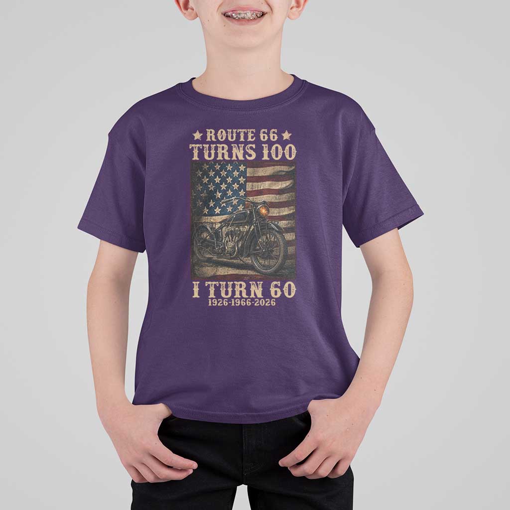 Route Highway 66 Turns 100 I Turn 60 T Shirt For Kid Vintage 1966 American Motorcycle Lover 60th Birthday Gift