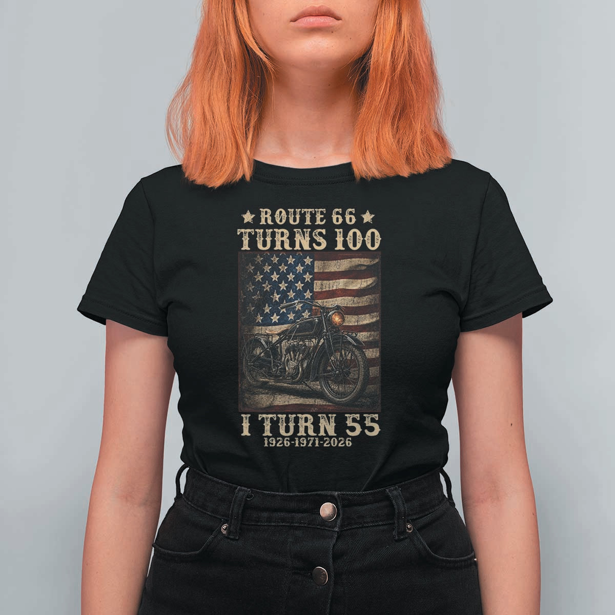 Route Highway 66 Turns 100 I Turn 55 T Shirt For Women Vintage 1971 American Motorcycle Lover 55th Birthday Gift