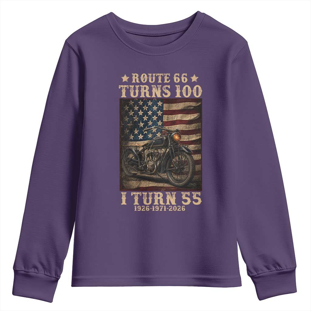 Route Highway 66 Turns 100 I Turn 55 Youth Sweatshirt Vintage 1971 American Motorcycle Lover 55th Birthday Gift