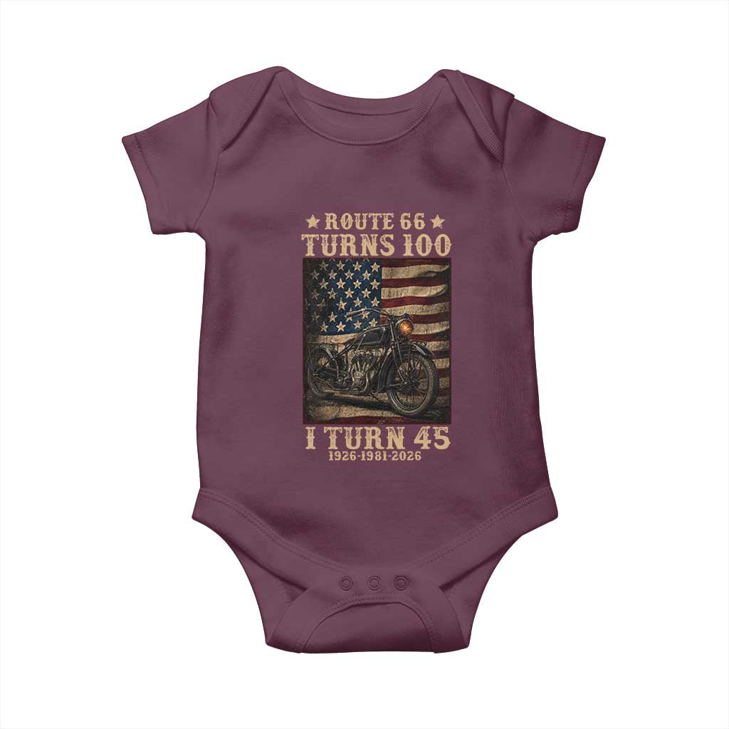 Route Highway 66 Turns 100 I Turn 45 Baby Onesie Vintage 1981 American Motorcycle Lover 45th Birthday Gift