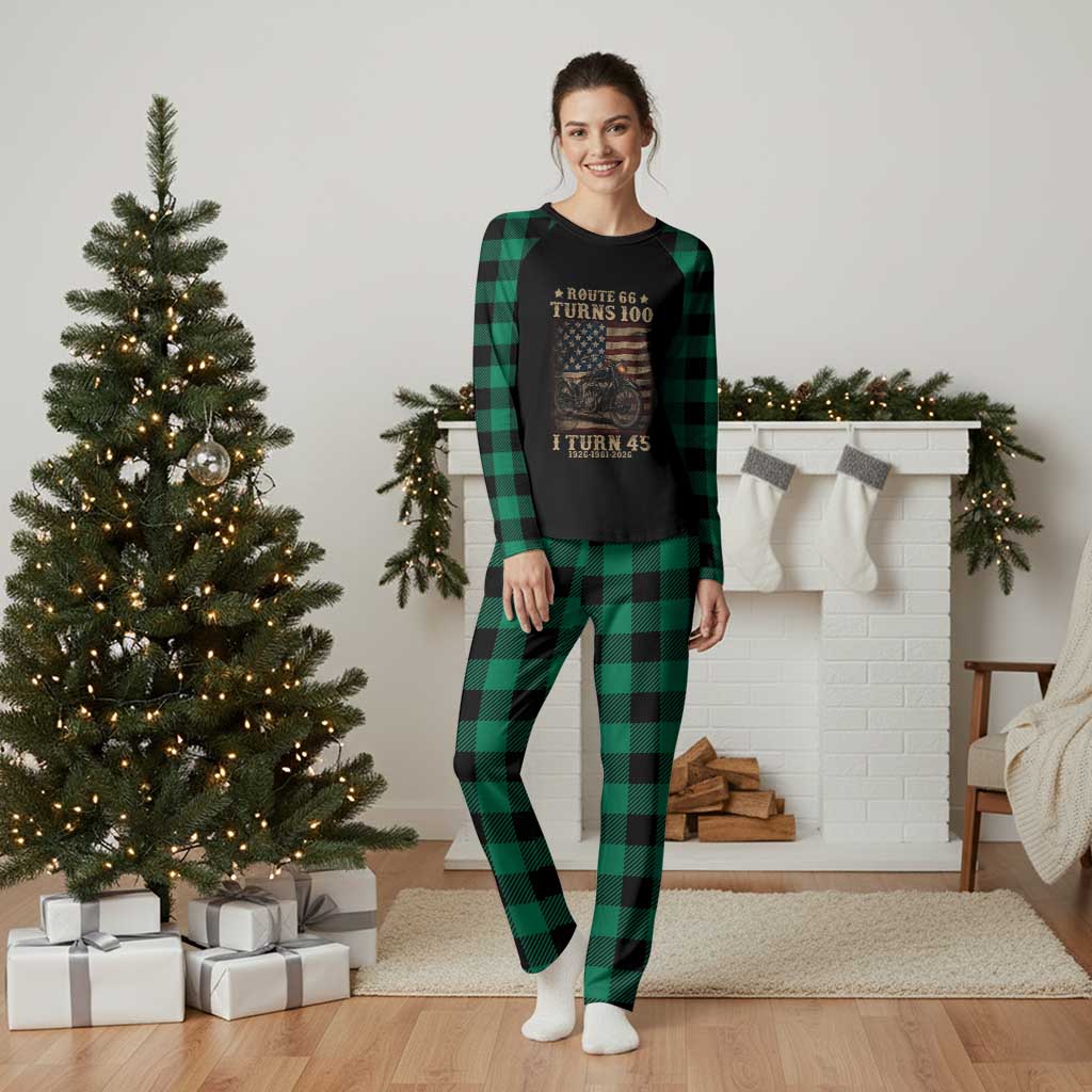 Route Highway 66 Turns 100 I Turn 45 Plaid Pajama Set Vintage 1981 American Motorcycle Lover 45th Birthday Gift