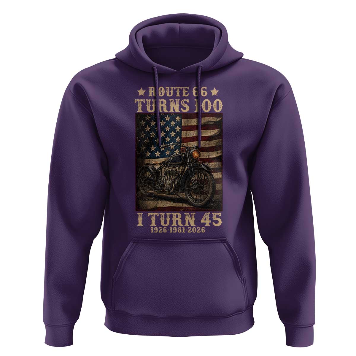 Route Highway 66 Turns 100 I Turn 45 Hoodie Vintage 1981 American Motorcycle Lover 45th Birthday Gift