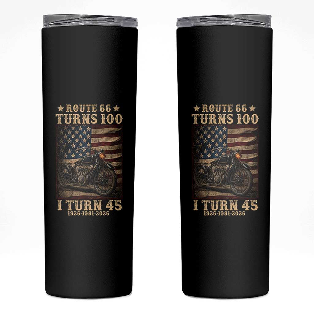 Route Highway 66 Turns 100 I Turn 45 Skinny Tumbler Vintage 1981 American Motorcycle Lover 45th Birthday Gift