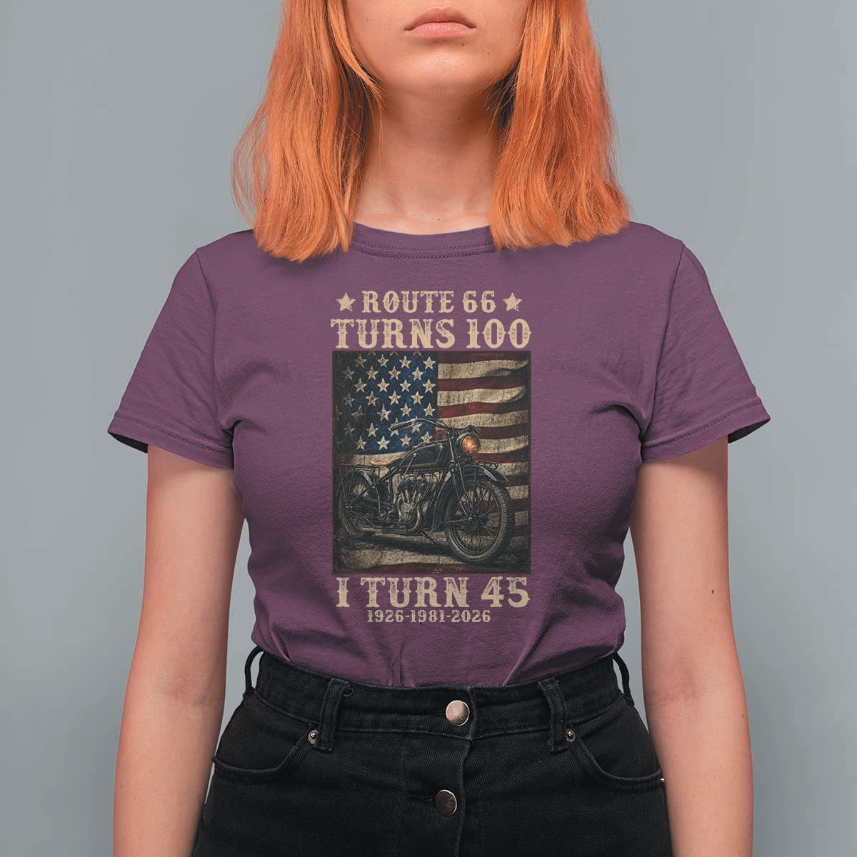 Route Highway 66 Turns 100 I Turn 45 T Shirt For Women Vintage 1981 American Motorcycle Lover 45th Birthday Gift