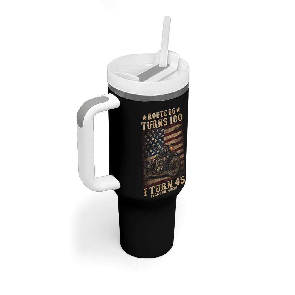 Route Highway 66 Turns 100 I Turn 45 Tumbler With Handle Vintage 1981 American Motorcycle Lover 45th Birthday Gift
