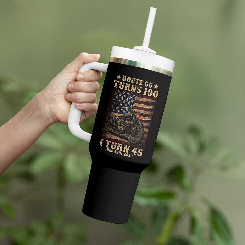 Route Highway 66 Turns 100 I Turn 45 Tumbler With Handle Vintage 1981 American Motorcycle Lover 45th Birthday Gift