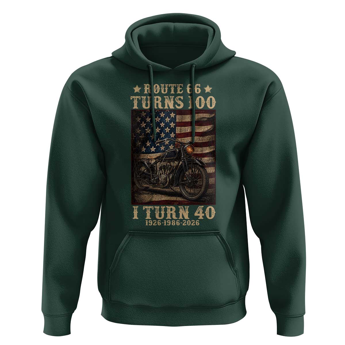 Route Highway 66 Turns 100 I Turn 40 Hoodie Vintage 1986 American Motorcycle Lover 40th Birthday Gift