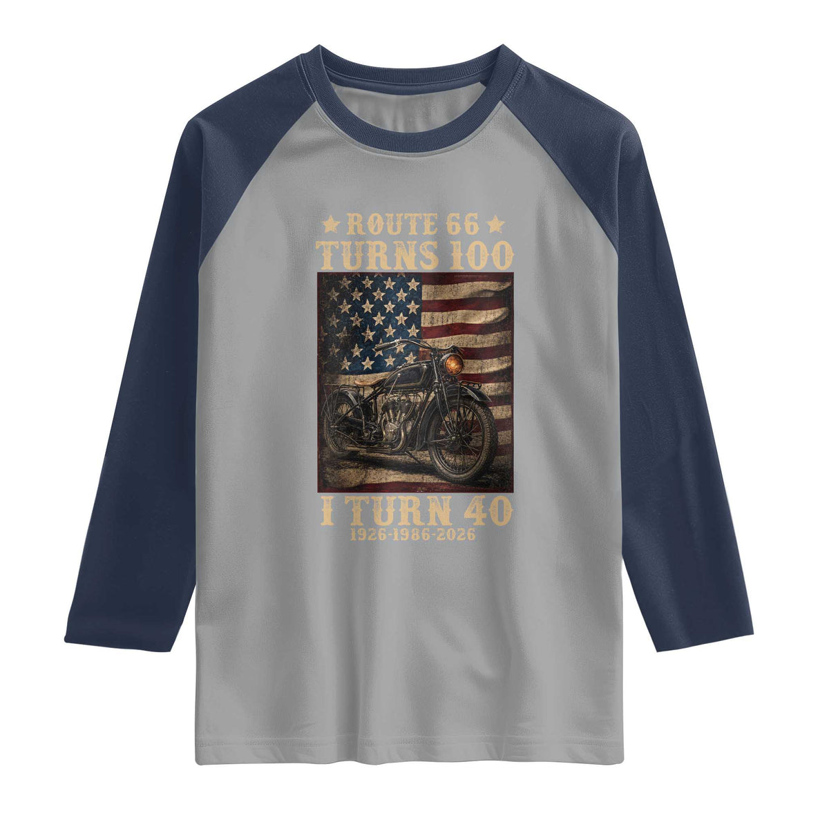Route Highway 66 Turns 100 I Turn 40 Raglan Shirt Vintage 1986 American Motorcycle Lover 40th Birthday Gift