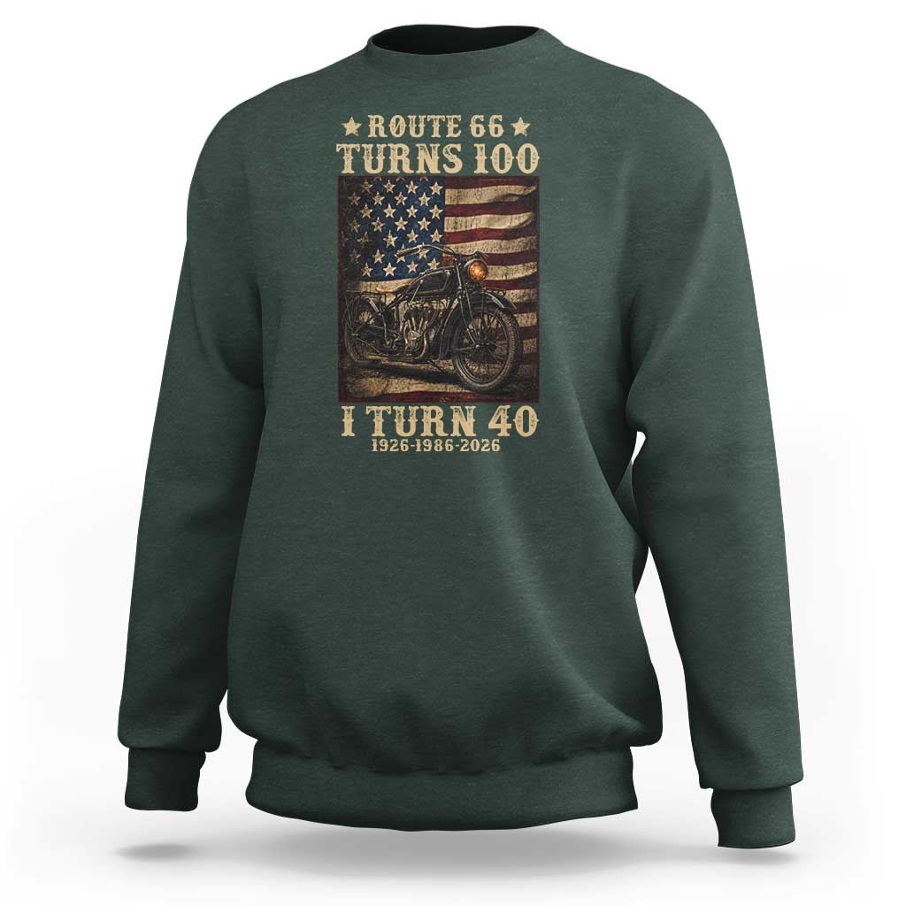 Route Highway 66 Turns 100 I Turn 40 Sweatshirt Vintage 1986 American Motorcycle Lover 40th Birthday Gift