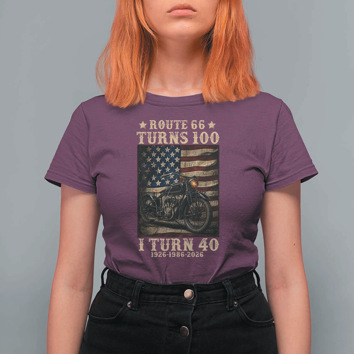 Route Highway 66 Turns 100 I Turn 40 T Shirt For Women Vintage 1986 American Motorcycle Lover 40th Birthday Gift