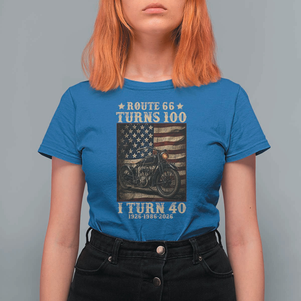 Route Highway 66 Turns 100 I Turn 40 T Shirt For Women Vintage 1986 American Motorcycle Lover 40th Birthday Gift