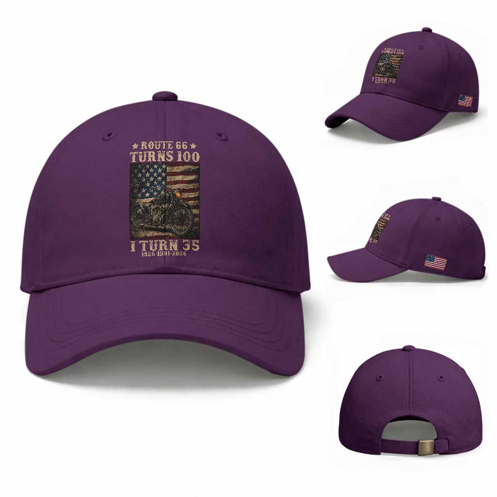 Route Highway 66 Turns 100 I Turn 35 Baseball Cap Vintage 1991 American Motorcycle Lover 35th Birthday Gift