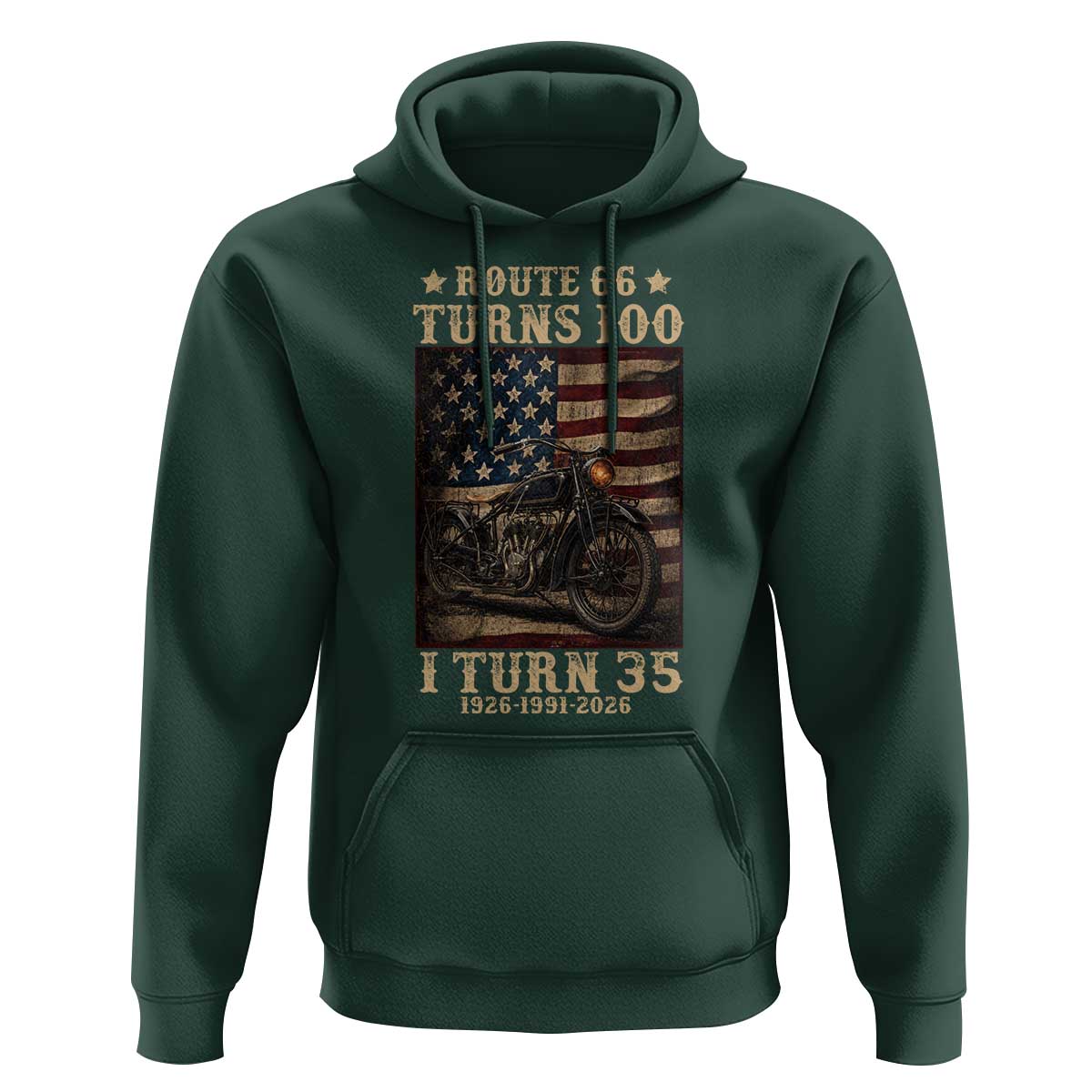 Route Highway 66 Turns 100 I Turn 35 Hoodie Vintage 1991 American Motorcycle Lover 35th Birthday Gift