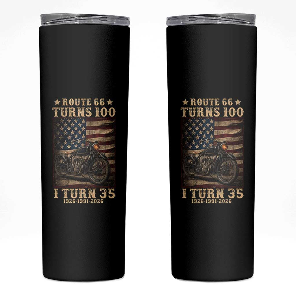 Route Highway 66 Turns 100 I Turn 35 Skinny Tumbler Vintage 1991 American Motorcycle Lover 35th Birthday Gift