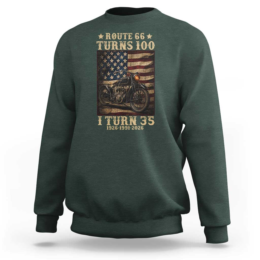 Route Highway 66 Turns 100 I Turn 35 Sweatshirt Vintage 1991 American Motorcycle Lover 35th Birthday Gift