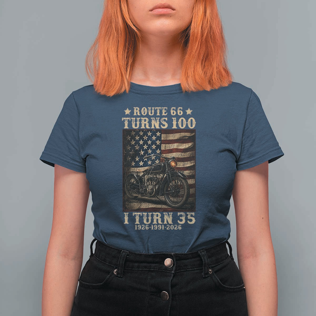 Route Highway 66 Turns 100 I Turn 35 T Shirt For Women Vintage 1991 American Motorcycle Lover 35th Birthday Gift