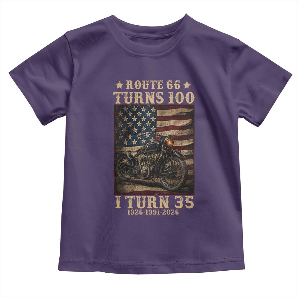Route Highway 66 Turns 100 I Turn 35 Toddler T Shirt Vintage 1991 American Motorcycle Lover 35th Birthday Gift