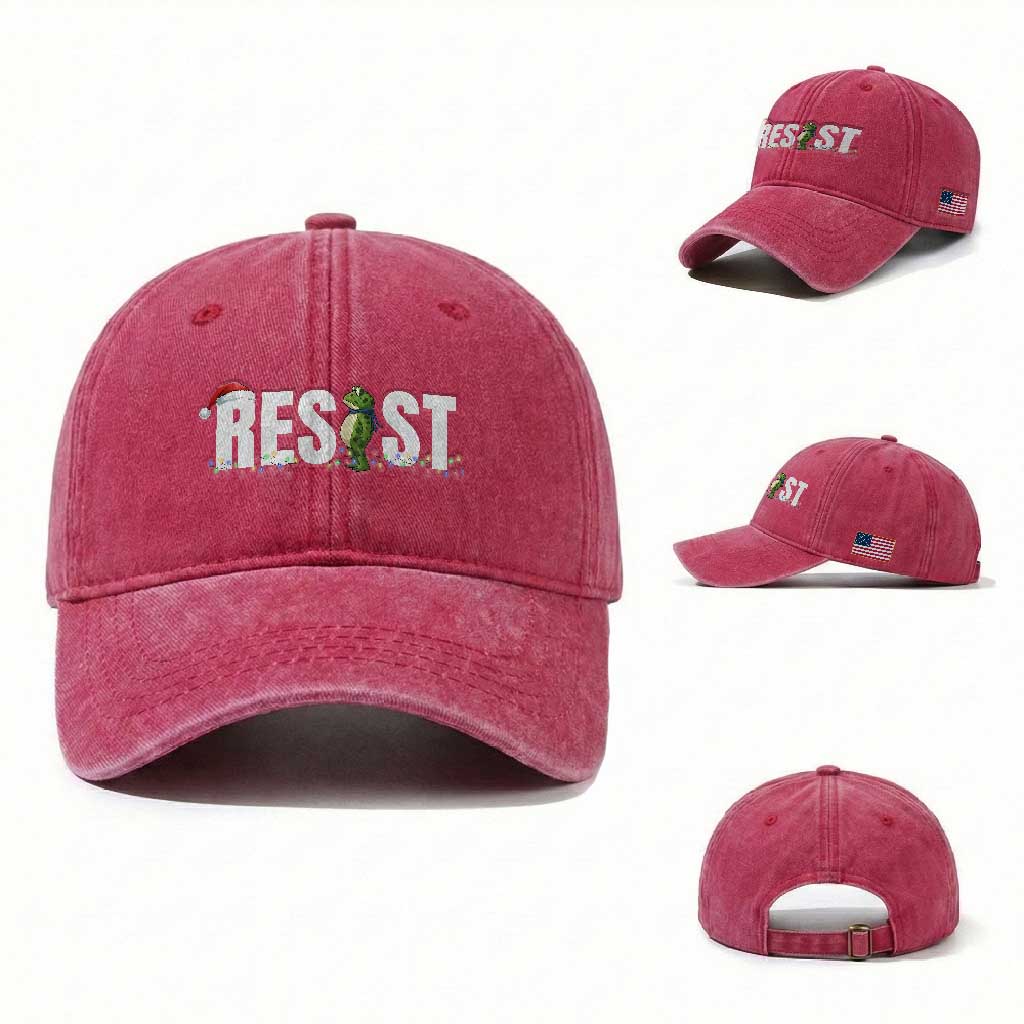 Resist Frog Christmas Washed Cotton Baseball Cap Funny Portland Protest ICE Activist Meme 2025