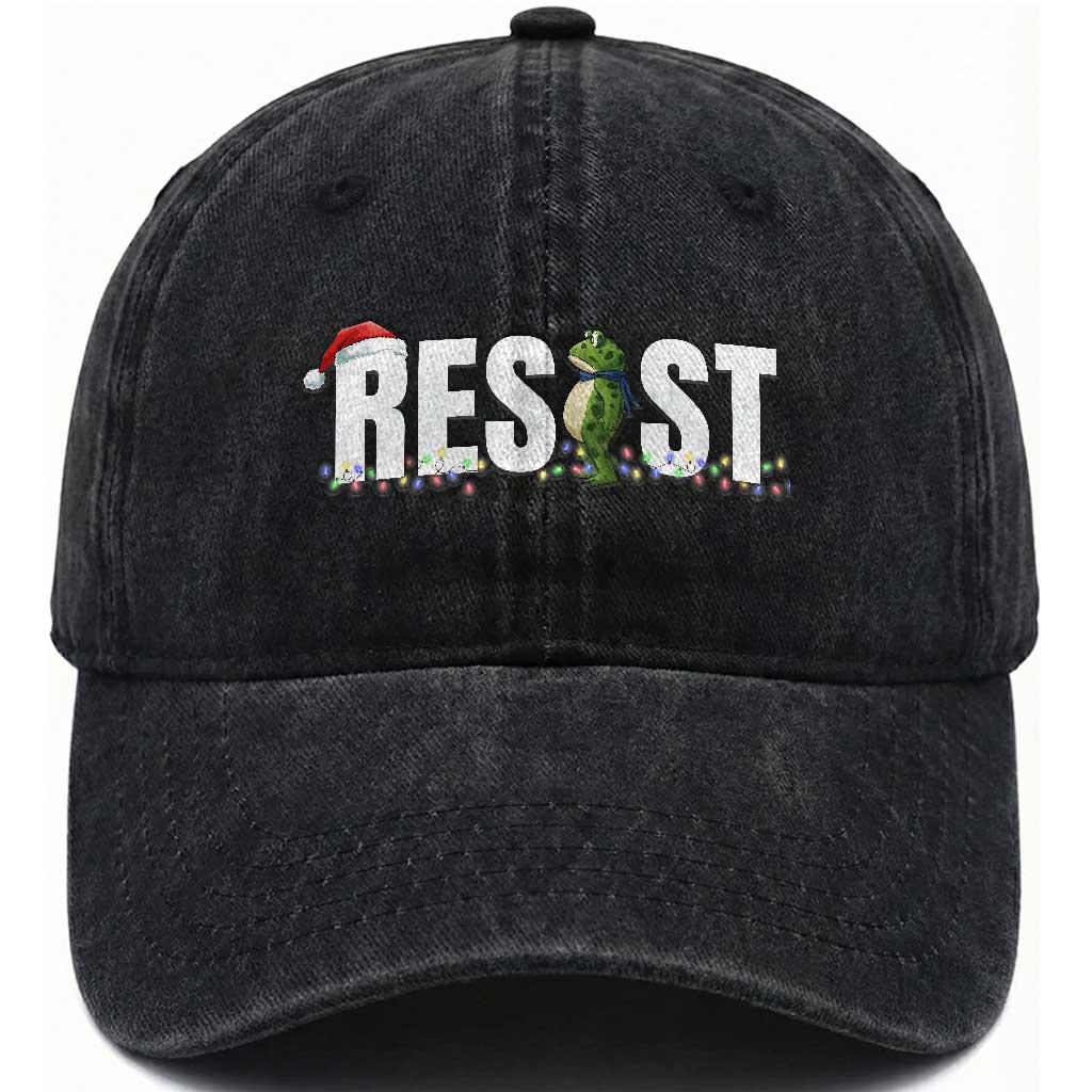 Resist Frog Christmas Washed Cotton Baseball Cap Funny Portland Protest ICE Activist Meme 2025