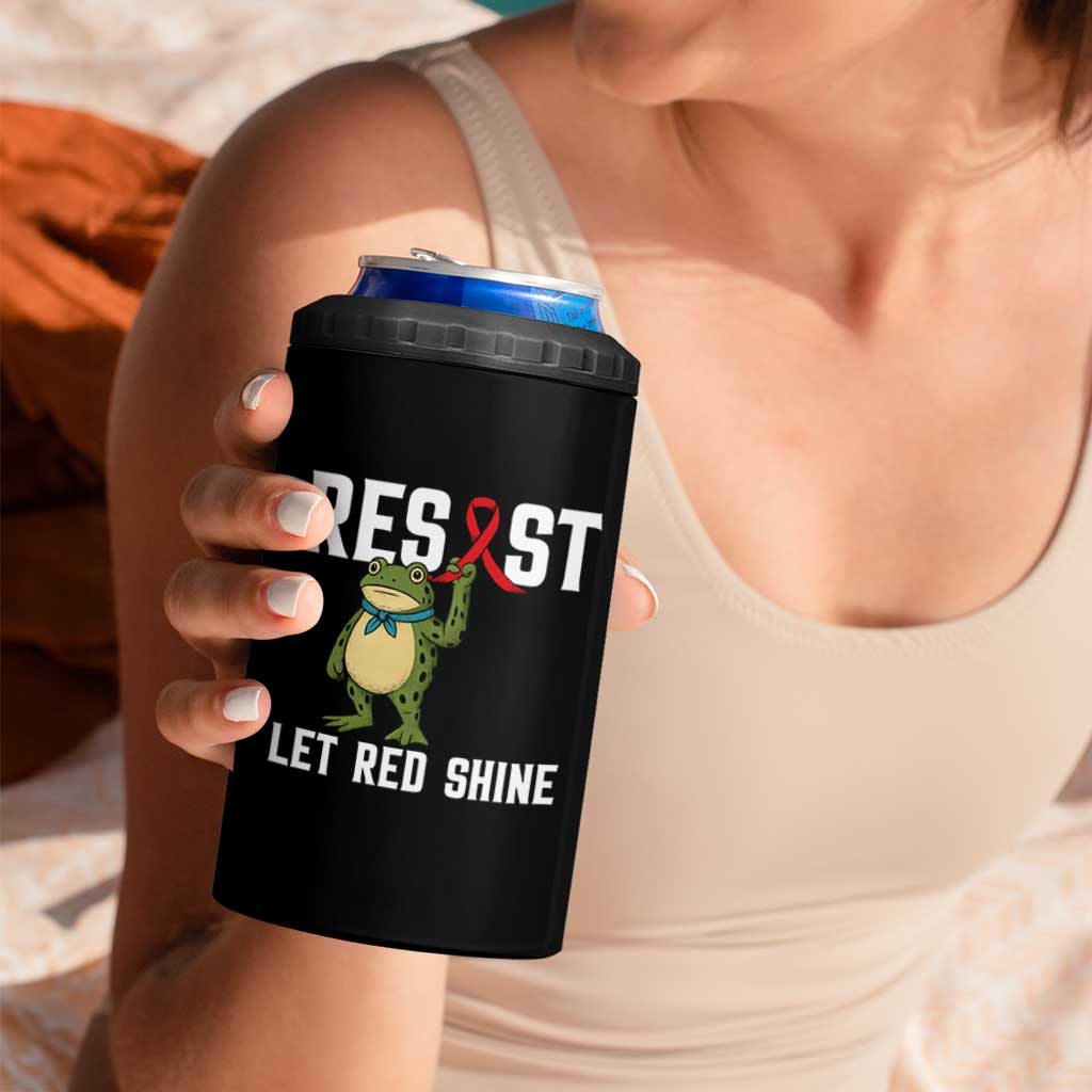 Resist Frog AIDS Awareness 4 in 1 Can Cooler Tumbler Funny Portland Activist Meme HIV Support Red Ribbon - Wonder Print Shop