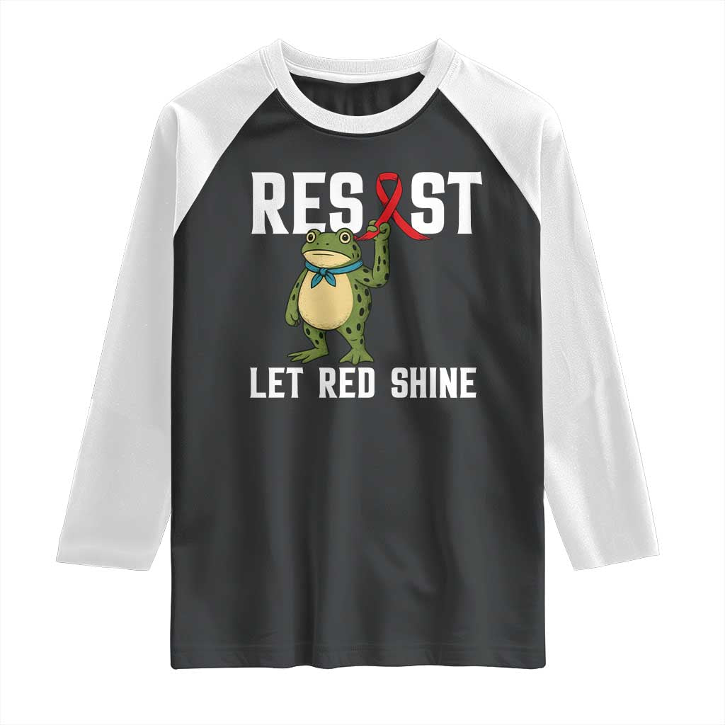 Resist Frog AIDS Awareness Raglan Shirt Funny Portland Activist Meme HIV Support Red Ribbon - Wonder Print Shop