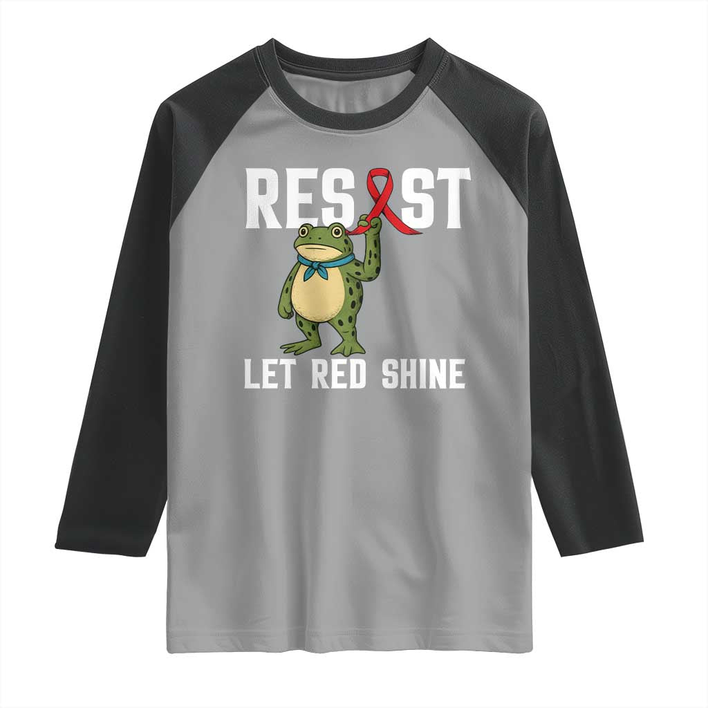 Resist Frog AIDS Awareness Raglan Shirt Funny Portland Activist Meme HIV Support Red Ribbon - Wonder Print Shop