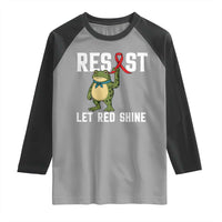 Resist Frog AIDS Awareness Raglan Shirt Funny Portland Activist Meme HIV Support Red Ribbon - Wonder Print Shop