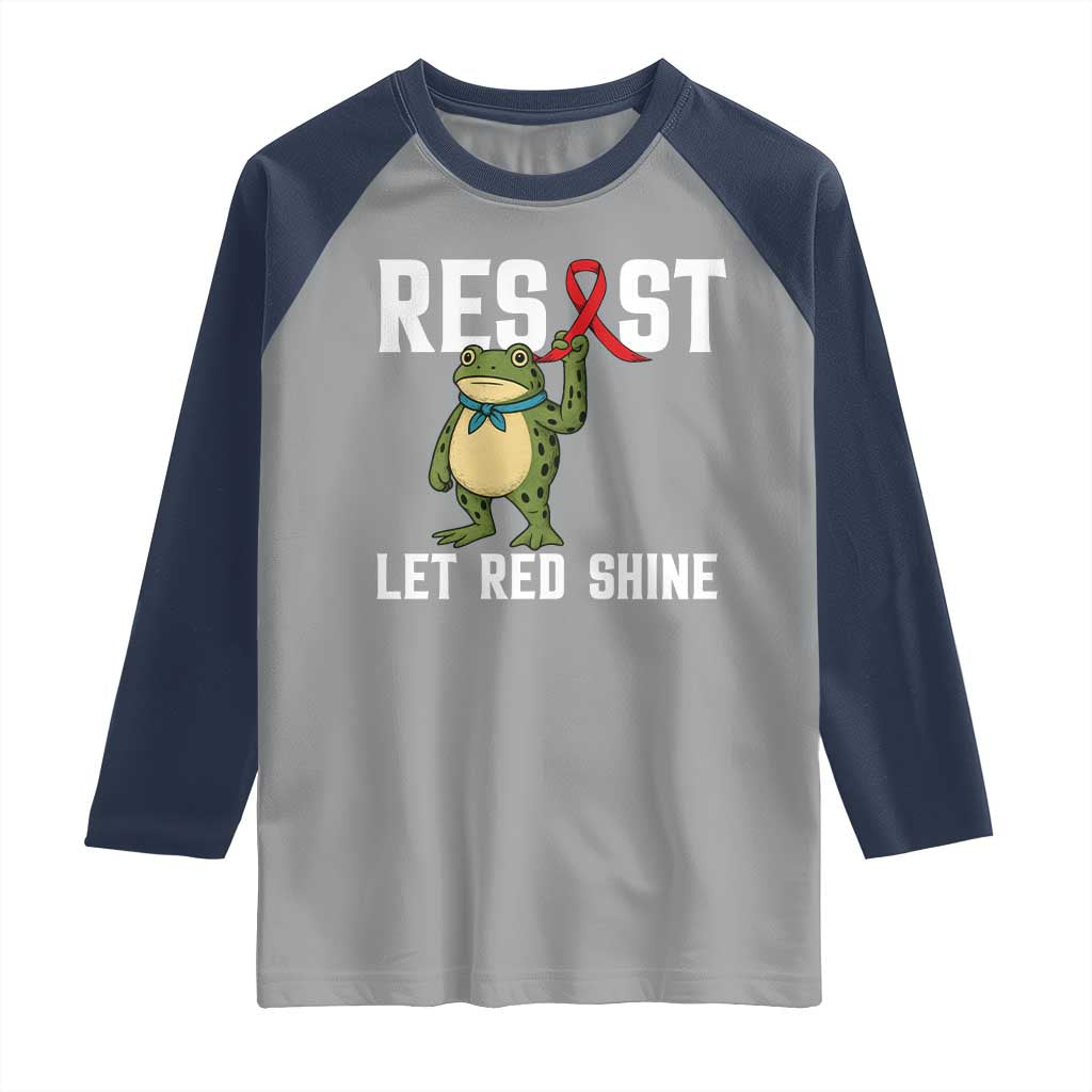 Resist Frog AIDS Awareness Raglan Shirt Funny Portland Activist Meme HIV Support Red Ribbon - Wonder Print Shop
