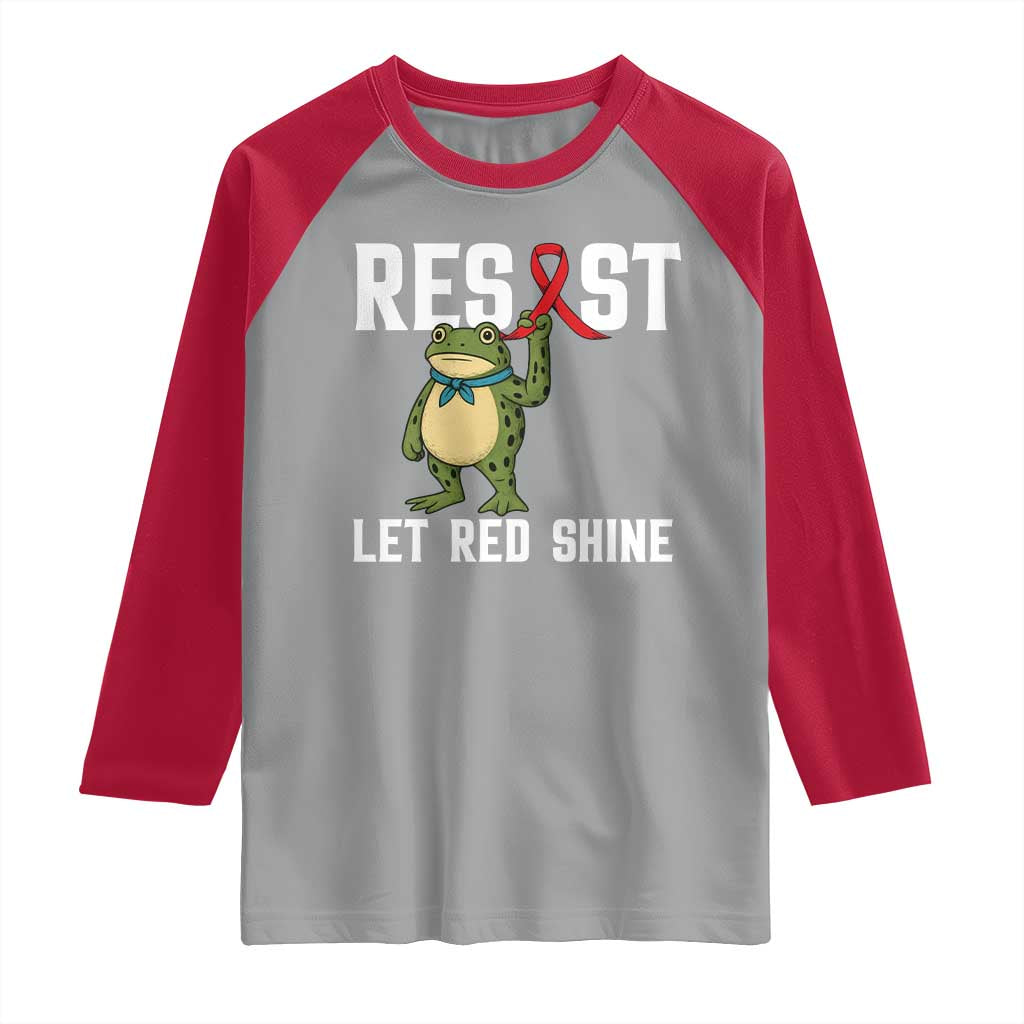 Resist Frog AIDS Awareness Raglan Shirt Funny Portland Activist Meme HIV Support Red Ribbon - Wonder Print Shop