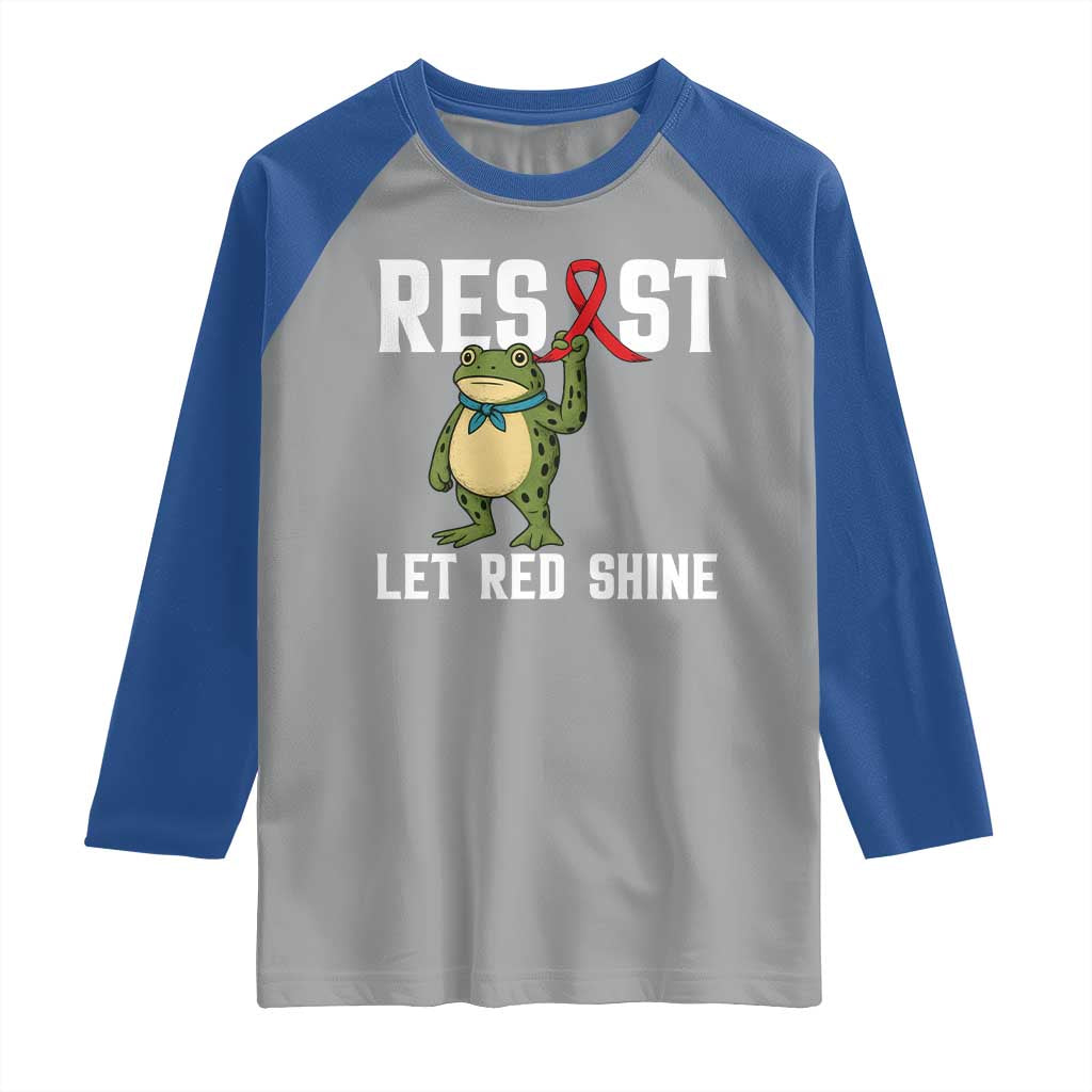 Resist Frog AIDS Awareness Raglan Shirt Funny Portland Activist Meme HIV Support Red Ribbon - Wonder Print Shop