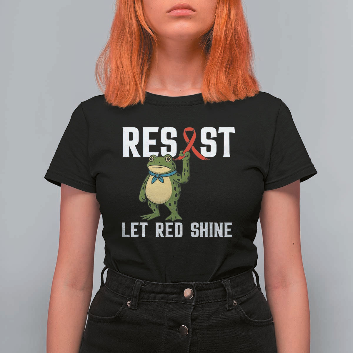 Resist Frog AIDS Awareness T Shirt For Women Funny Portland Activist Meme HIV Support Red Ribbon - Wonder Print Shop