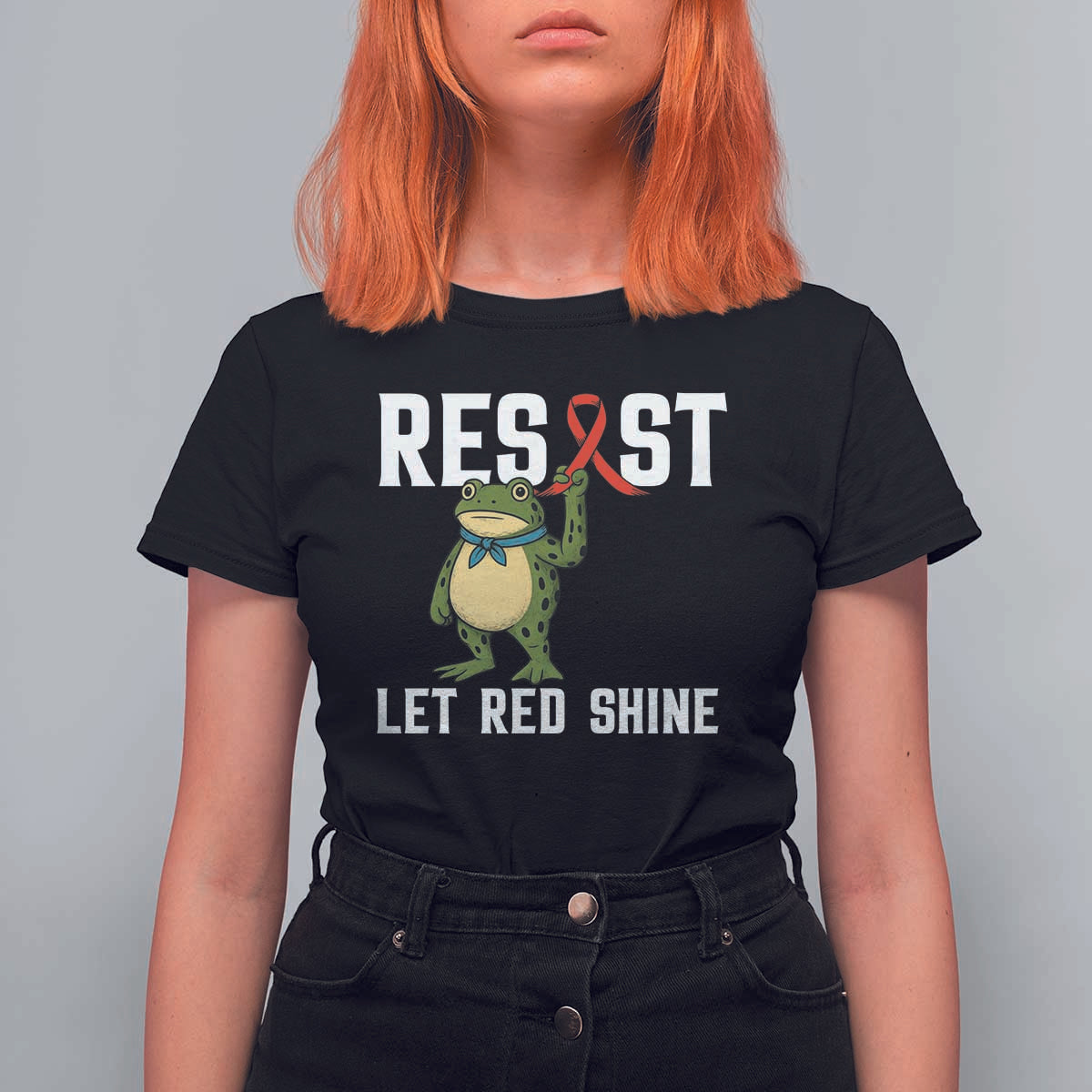 Resist Frog AIDS Awareness T Shirt For Women Funny Portland Activist Meme HIV Support Red Ribbon - Wonder Print Shop
