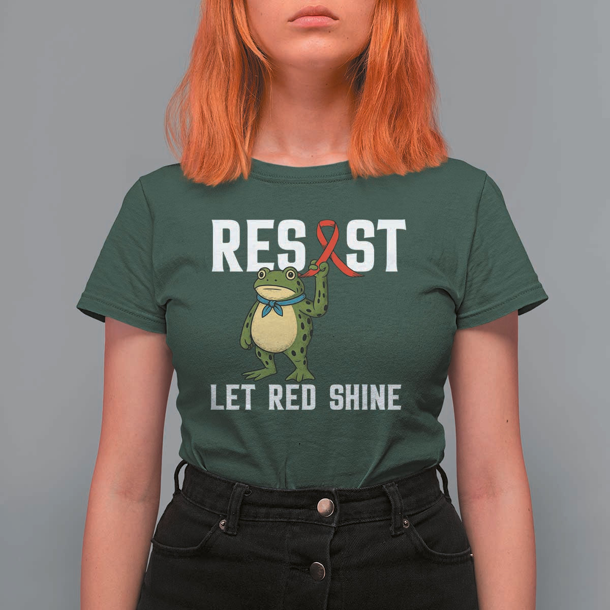 Resist Frog AIDS Awareness T Shirt For Women Funny Portland Activist Meme HIV Support Red Ribbon - Wonder Print Shop